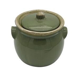 VTG Hull Pottery Avocado Green Drip Glaze Bean Pot Crock w/Lid Oven Proof USA